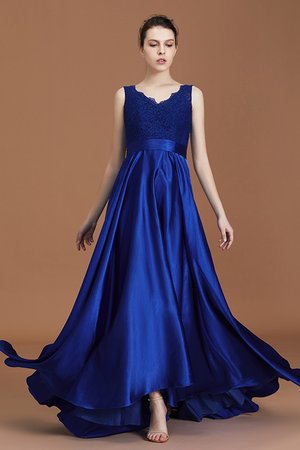 Satin Prinzessin Saugfähig A-Line V-Ausschnitt Ärmellos Brautjungfernkleid mit Bordüre - Bild 6