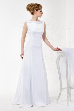 A-Line Ärmellos Bodenlanges Brautkleid aus Satin mit Wasserfall Ausschnitt