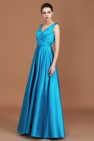 Satin Prinzessin A-Linie V-Ausschnitt Seher Bodenlanges Brautjungfernkleid - Bild 5