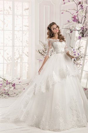 A-Line Organza Gericht Schleppe Brautkleid mit Bordüre mit Rücken Schnürung