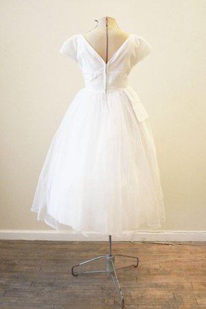 Ewiges Kurze Ärmeln V-Ausschnitt Reißverschluss Wadenlanges Brautkleid - Bild 2