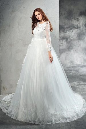 Normale Taille Langärmeliges Anständiges Brautkleid mit Blume mit Reißverschluss - Bild 4