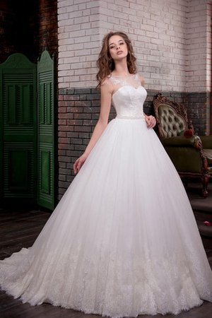 Spitze A-Line Kapelle Schleppe Ärmelloses Brautkleid aus Satin