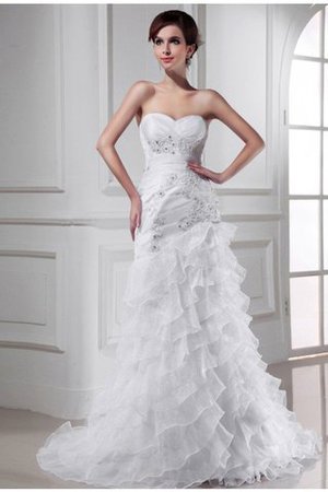 Empire Taille Organza Meerjungfrau Stil Kapelle Schleppe Brautkleid mit Perlen