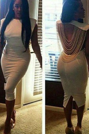 Schick Ausschnitt Elasthan Juwel Polyester Rückenfrei Bodycon kleider Club Kleider
