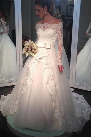 Spitze Paillette Lange Ärmeln Bodenlanges Brautkleid mit Pailletten