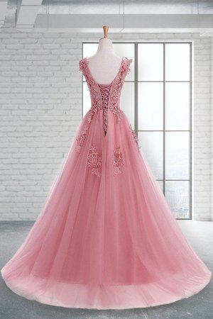 A-Linie Tüll Prinzessin Normale Taille Hell Ärmelloses Abendkleid mit Applikation - Bild 2