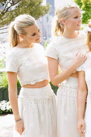 Schaufel-Ausschnitt Zweistück Schlichtes Schick Brautjungfernkleid mit Juwel Ausschnitt