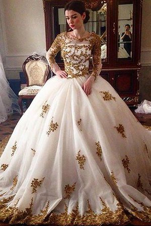 Duchesse-Linie Tüll Gericht Schleppe Normale Taille Schaufel-Ausschnitt Brautkleid - Bild 1