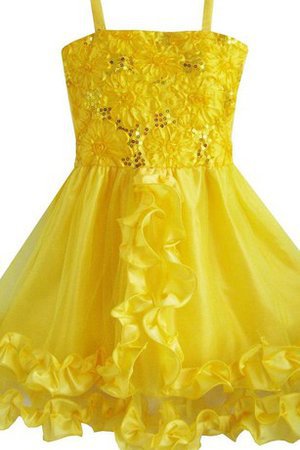 A-Line Plissiertes Reißverschluss Mini Blumenmädchenkleid mit Schmetterlingsknoten - Bild 1