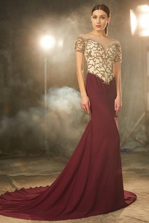 Gericht Schleppe Normale Taille Enganliegendes Chiffon Abendkleid mit kurzen Ärmeln - Bild 4