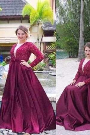 V-Ausschnitt Perlenbesetztes Prinzessin Langärmeliges A-Linie Ballkleid - Bild 1