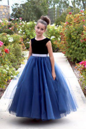 Ärmelloses Graziös A-Line Tüll Prinzessin Blumenmädchenkleid mit Gürtel mit Blume - Bild 1