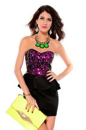 Ausschnitt Schatz Polyester Elegant Damen Minikleid Elasthan Club Kleider