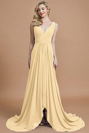 V-Ausschnitt Natürliche Taile Chiffon A-Linie Ärmelloses Brautjungfernkleid - Bild 11