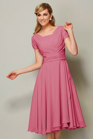 Kurze Ärmeln Enges Reißverschluss Brautjungfernkleid aus Chiffon mit Rüschen - Bild 29