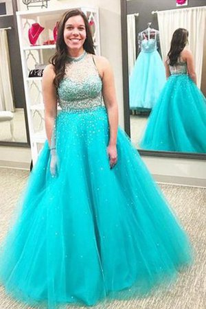 Duchesse-Linie Perlenbesetztes XXL Ärmelloses Tüll Ballkleid