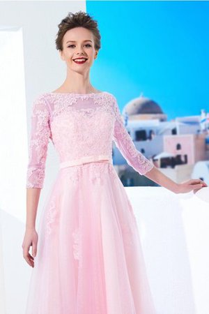 Halbe Ärmeln A Linie Tüll Ballkleid mit Rücken Schnürung mit Applike - Bild 4