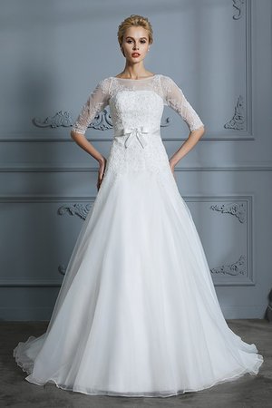 Tüll Ärmelloses Halbe Ärmeln A-Line Zauberhaft Normale Taille Brautkleid mit Bordüre - Bild 4