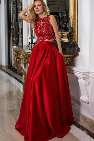 Reißverschluss Ärmelloses Romantisches Ballkleid mit Applikation aus Satin