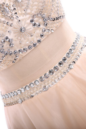 A-Line Perlenbesetztes Festliches Durchsichtiges Konservatives Abendkleid mit Kristall - Bild 3