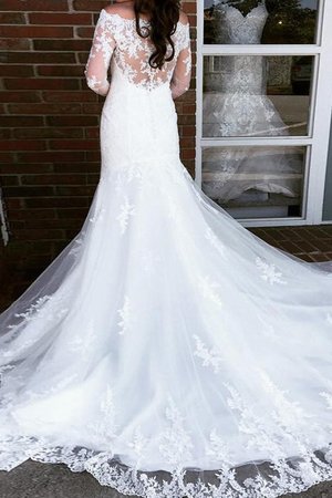 Schulterfrei Meerjungfrau Atemberaubend Langärmeliges Brautkleid aus Tüll mit Applike - Bild 2