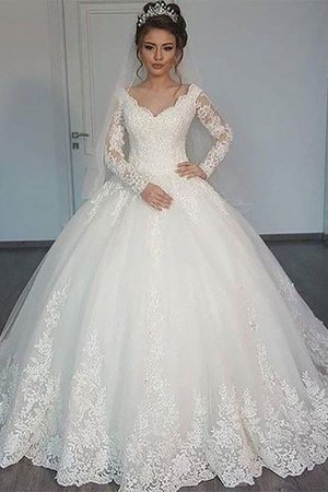 Normale Taille V-Ausschnitt Langärmeliges Duchesse-Linie Brautkleid aus Tüll