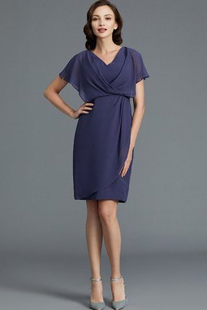 Kurze Ärmeln Enges Normale Taille Brautmutterkleid aus Chiffon mit V-Ausschnitt - Bild 4