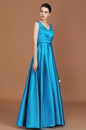 Satin Prinzessin A-Linie V-Ausschnitt Seher Bodenlanges Brautjungfernkleid - Bild 7