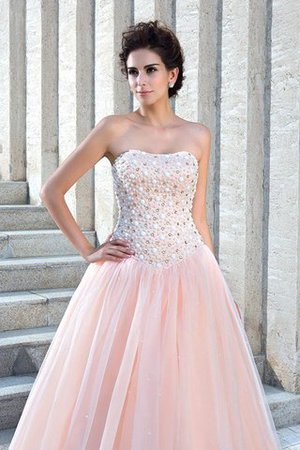 Perlenbesetztes Ärmellos Bodenlanges Sittsames Brautkleid aus Satin - Bild 5