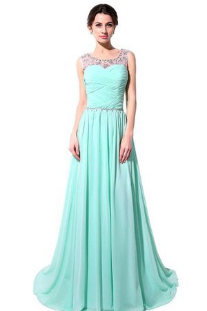 A-Line Chiffon Sittsames Abendkleid mit Rücken Schnürung mit Bordüre - Bild 1