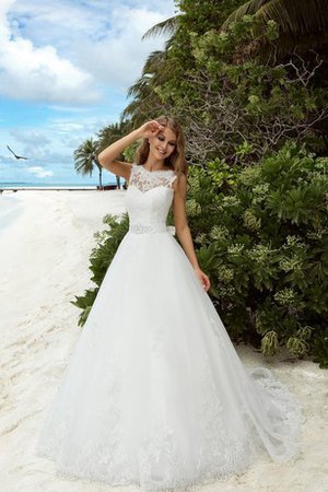 Strand Organza Schlichtes Brautkleid mit Applike mit Gürtel - Bild 1