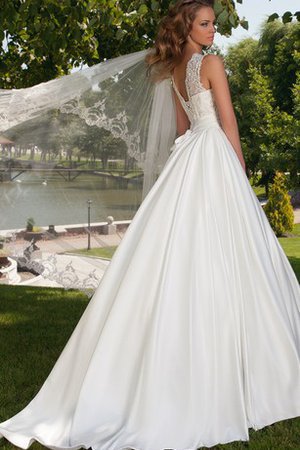 Juwel Ausschnitt Luxus Bodenlanges Brautkleid aus Satin mit Rücken Schnürung - Bild 2