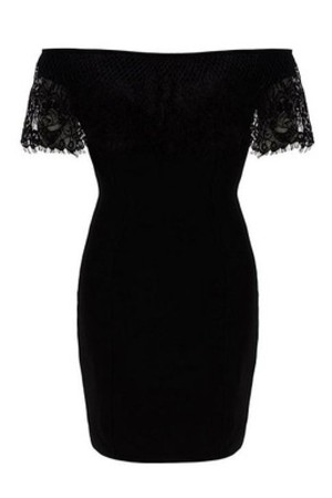 Spitze Schwarz Bardot Minikleid Oben Club Kleider