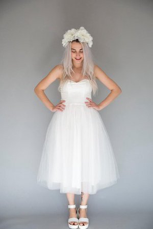 A linie Reißverschluss Natürliche Taile Wadenlanges Brautkleid ohne Ärmeln - Bild 2