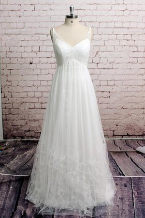 Ärmelloses V-Ausschnitt Bodenlanges Brautkleid mit Bordüre mit Rüschen - Bild 2