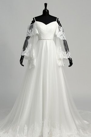 A-Line Perlenbesetztes Romantisches Brautkleid mit Reißverschluss mit Gericht Schleppe