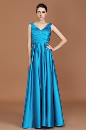 Satin Prinzessin A-Linie V-Ausschnitt Seher Bodenlanges Brautjungfernkleid - Bild 3