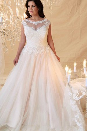 Tüll Schaufel-Ausschnitt Luxus Brautkleid mit Applike mit Schlüsselloch Rücken