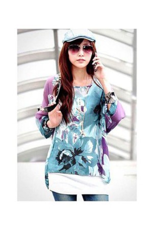 Drucken Blumen Lila Bluse Chiffon Club Kleider