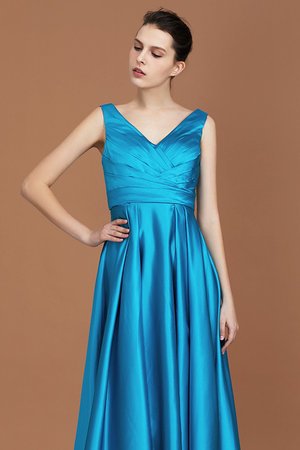 Satin Prinzessin A-Linie V-Ausschnitt Seher Bodenlanges Brautjungfernkleid - Bild 4