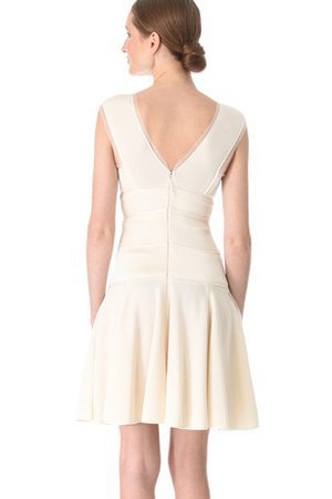 A-Line Gerüschtes Reißverschluss Kurzes Brautkleid mit V-Ausschnitt - Bild 2