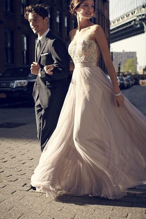 Perlenbesetztes Ärmelloses Elegantes Ballkleid mit Schaufel Ausschnitt mit Gürtel - Bild 1