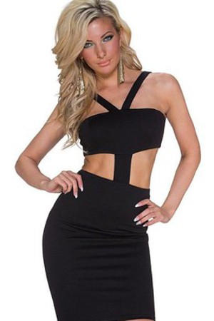 Jesery Schwarz V-Ausschnitt Kleid Bodycon Bandeau Club Kleider