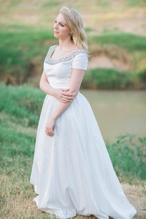 A linie Plissiertes Kurze Ärmeln Normale Taille Taft Brautkleid - Bild 2