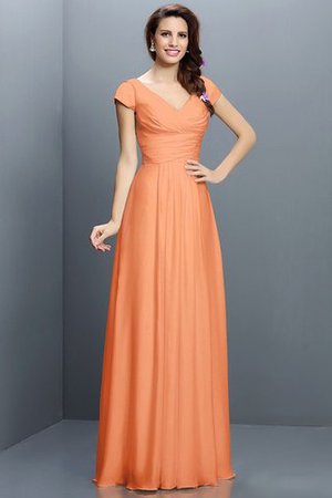 Reißverschluss Kurze Ärmeln Plissiertes Prinzessin Brautjungfernkleid aus Chiffon - Bild 20