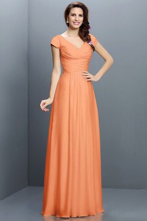 Reißverschluss Kurze Ärmeln Plissiertes Prinzessin Brautjungfernkleid aus Chiffon - Bild 20