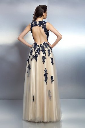 Ärmelloses A Linie Elastischer gewebter Satin Prinzessin Abendkleid mit Applike - Bild 2