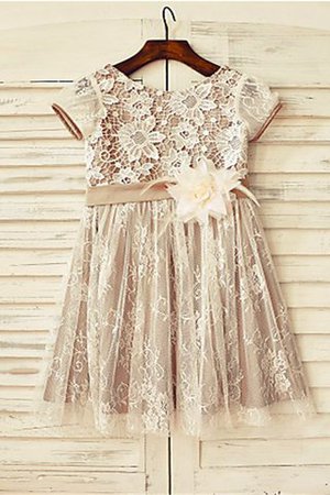 Reißverschluss A-Linie Kurze Ärmeln Prinzessin Blumenmädchenkleid mit Bordüre - Bild 1