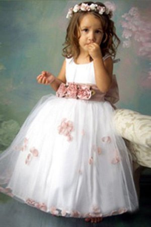 Schaufel-Ausschnitt Prinzessin Tüll Bodenlanges Blumenmädchenkleid mit Blume - Bild 1